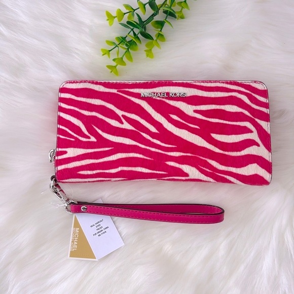 Michael Kors Jet Set Travel Zebra Print Calf Hair Continental Wallet - Picture 1 of 12